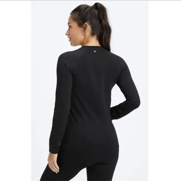 Fabletics Sync long-sleeve black perforated stretchy seamless top Size Medium M - Image 3