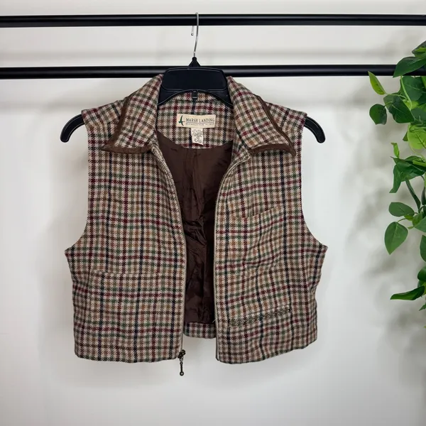 Vintage VTG Marsh Landing Cropped Plaid Wool Blend Vest size S Small - Image 7