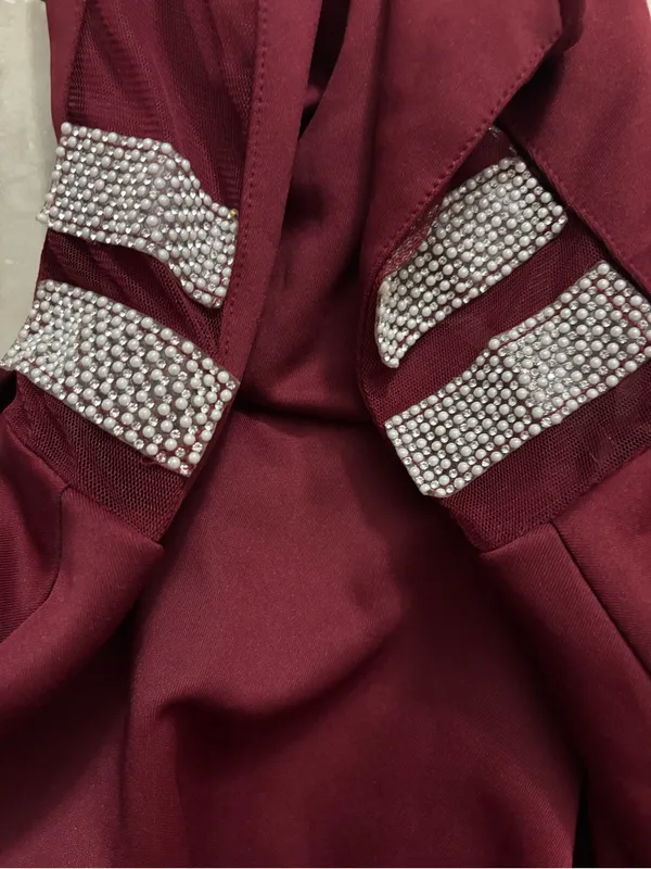 Speechless Burgundy Sleeveless Fit-and-Flare Dress with Side Mesh - Image 3