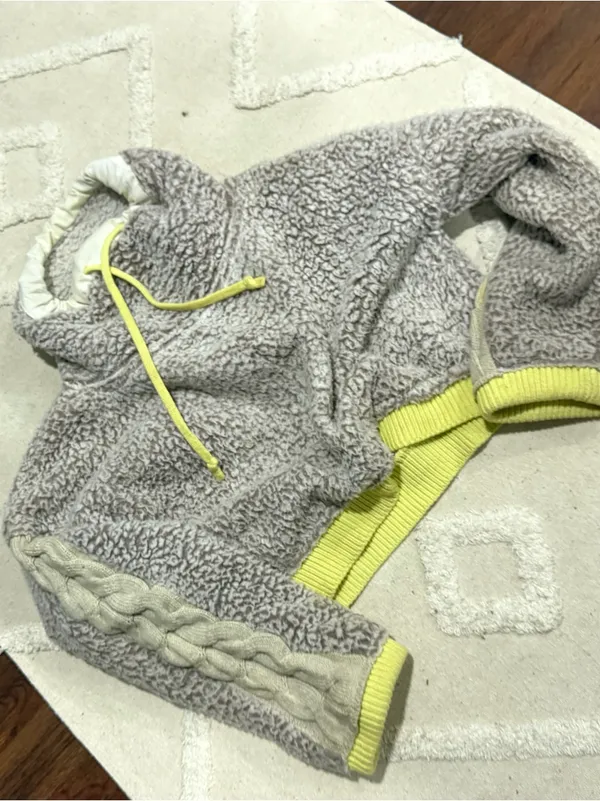 Free People Wild Heart Sherpa Pullover Sweater summer Gray Yellow Knit $129 - Image 2