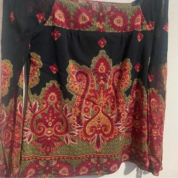 Off the shoulder bohemian Paisley grunge dark fairy sheer‎ sleeves size Medium - Image 3