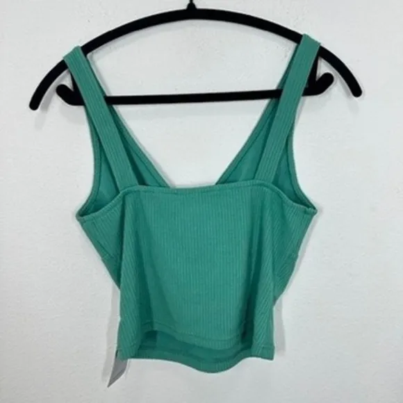 Lulus Ribbed V Neck Cropped Tank Top Teal‎ Green Size Medium NWT - Image 11
