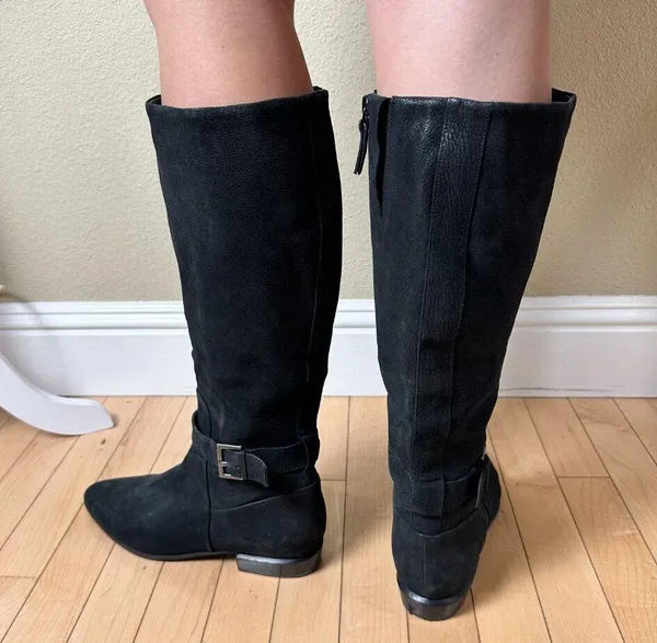 NINE WEST Black Suede Flat Riding Boot Size 8.5M Pointed Toe - Image 8