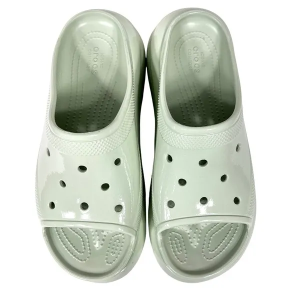 Crocs Crush Platform Slides Sandals High Shine Light Green W11/M9 Chunky Shoes - Image 13