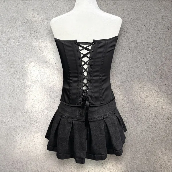 VTG Charlotte Russe Corset Top Women's L Black Embroidered Witch Whimsygoth Y2K - Image 2