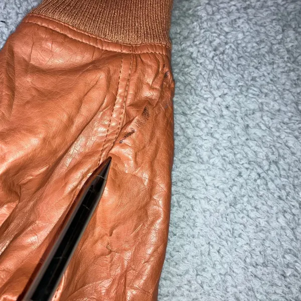 Faux Leather Bomber‎ Jacket Women 1X Cognac Brown Moto Zip Up Edgy Grunge Biker - Image 6