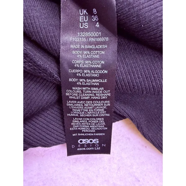 ASOS Design Maxi Dress Womens 4 Black Ribbed Long Sleeve Scoop Neck Bodycon - Image 7