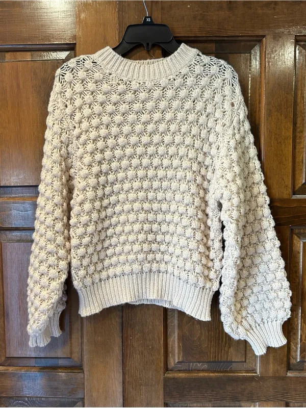 Pol Bobble Knit‎ Popcorn Sweater Small Cream Pink Textured Open Weave Pullover - Image 2
