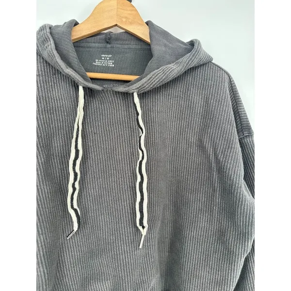 Aerie‎ Womens Shirt New Love Corded Cropped Ribbed Hoodie Sweatshirt Gray Medium - Image 2