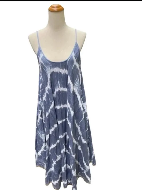 Made In Italy Blue Tie Dye Bohemian Maxi 100% Cotton Sun Dress Size M - Image 2