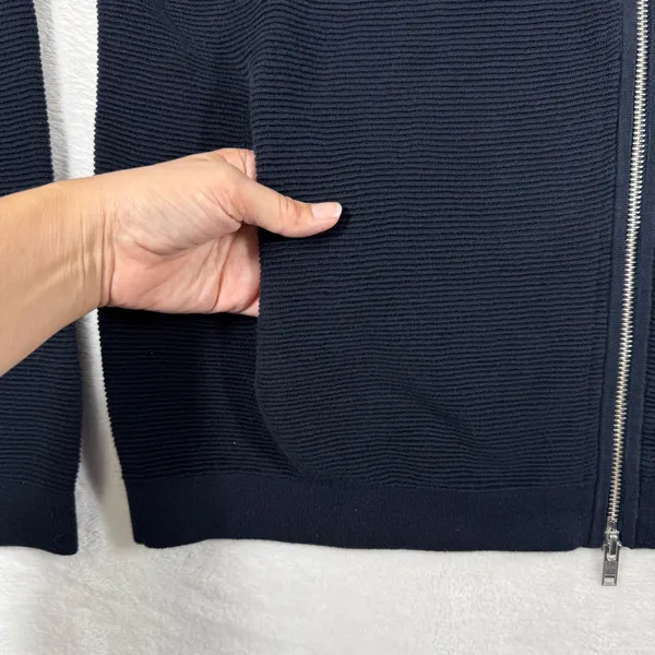 Theory Avell FZ Breach Navy Blue Ribbed Cotton Full Zip Mock Neck Sweater‎ XL - Image 5