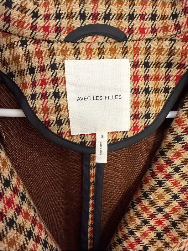 Avec Les Filles Longline Plaid Houndstooth Blazer Tan Red Black Size S - Image 5