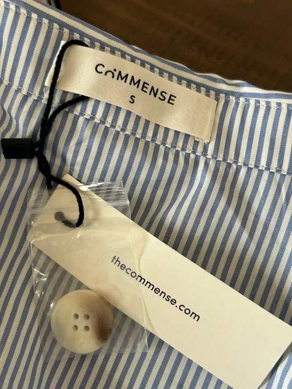 Commense Blue and White Striped Collared Shirt with Waist-Cinching Design Small NWT - Image 5