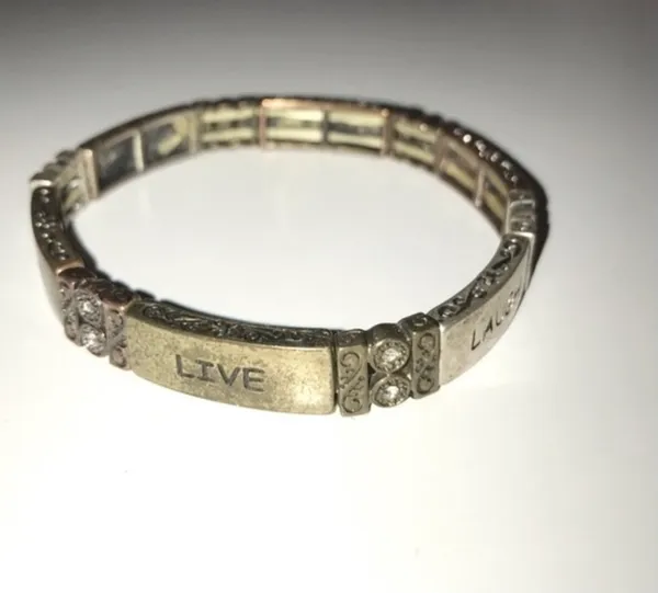 Live Laugh Love Tri-Tone Mixed Metal Panel Stretch Bracelet - Image 4