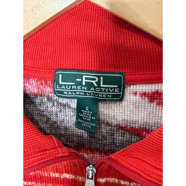 Lauren Ralph Lauren Active Red Southwestern Quarter Zip Cotton Pullover Small - Image 3