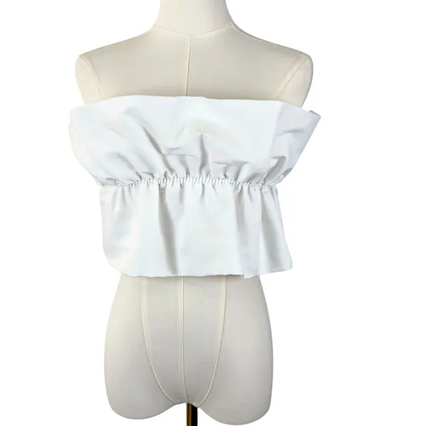 Zara Voluminous Ruffled Bandeau Boob Tube Bralette Oyster White - Image 2