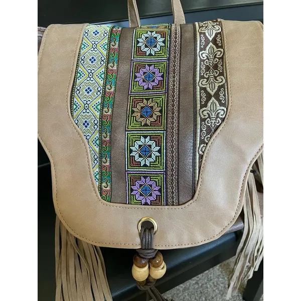 Bohemian Faux Leather & Tassels Beaded Backpack - Image 6