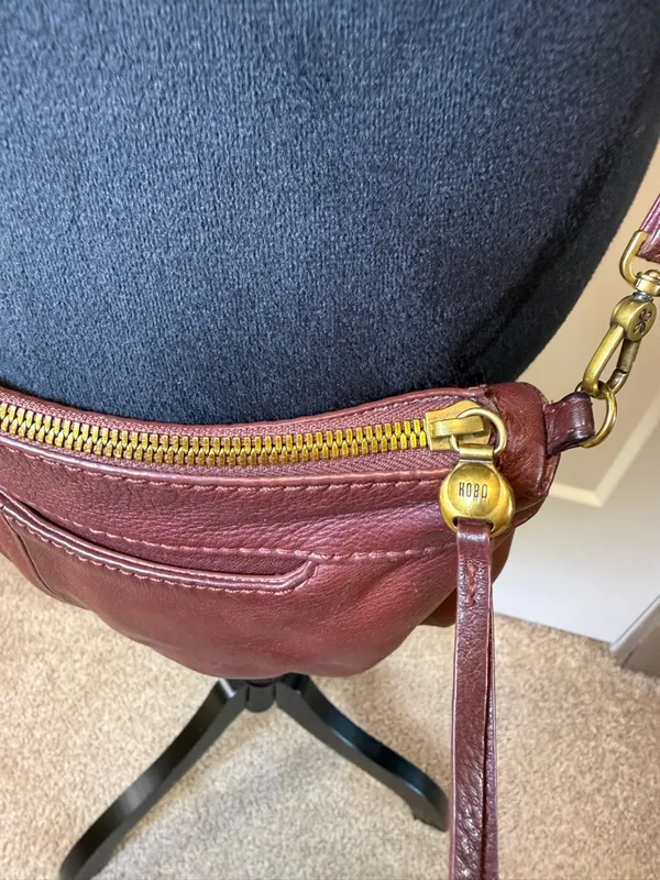HOBO Birch Port Velvet Hide Crossbody Bag Pebbled Leather‎ Burgundy Maroon Red - Image 4