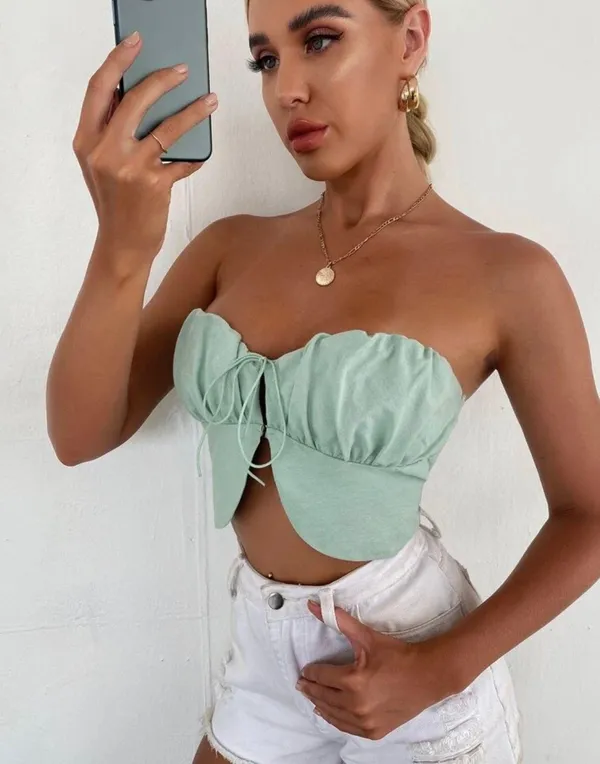 Mint Green Tie Front Tube Top - Image 2