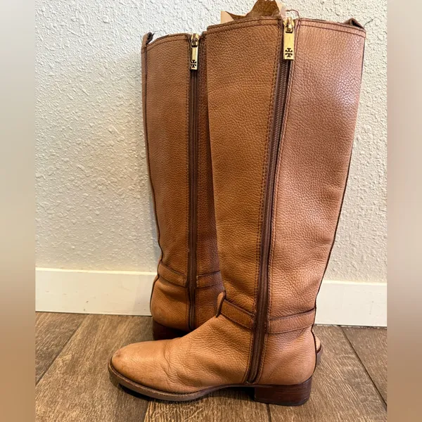 Tory Burch‎ women’s Brown Leather Logo Knee Length Boots Size 9 - Image 7