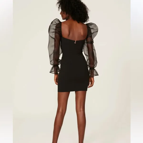 New nwt Nookie Sz xxs 00 Eleganza Mini Dress black, long sleeve LB tulle stretch - Image 2