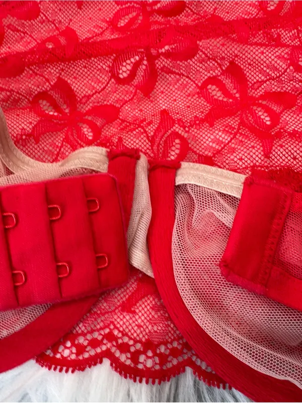 Victoria’s Secret Very Sexy Bow Lace High Neck Unlined Halter Bra – Red/Nude - Image 9