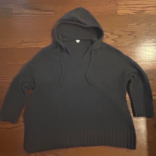 Aerie Oversized Chunky Knit Hoodie Drop Shoulder Size Large Dark Gray - Image 9