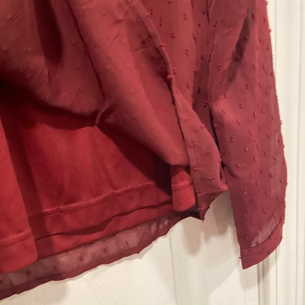 NWT Aconiya Size M Burgundy Swiss Dot Chiffon Lined High Neck Bow Lined Top - Image 3