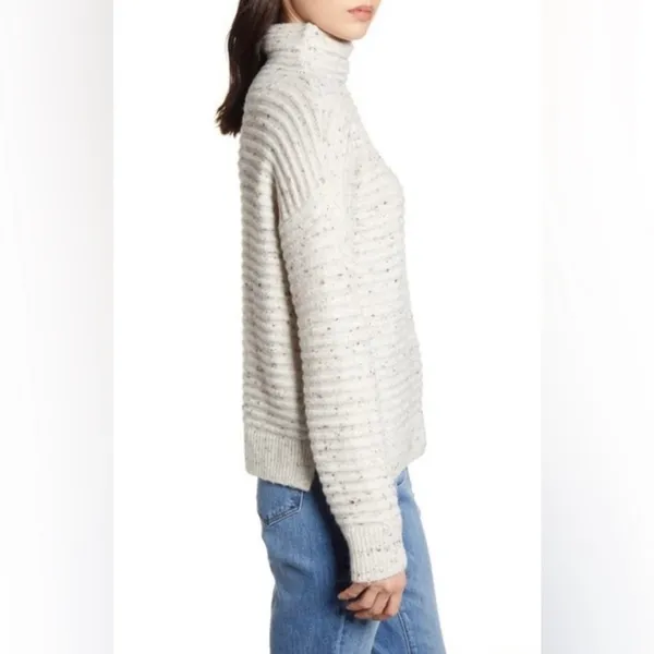 Madewell‎ Wool Belmont Donegal Mock Neck Sweater Cream Flecked Size Large - Image 2