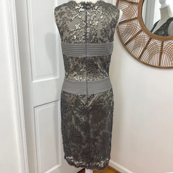 Tadashi Shoji Sequin Embroidered Sheath Dress Sz 6 Lace Cocktail Formal‎ Luxury - Image 5