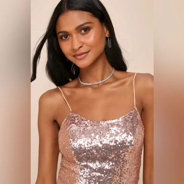 Lulus Rose Gold Sequin Bodycon Mini‎ Dress small - Image 7