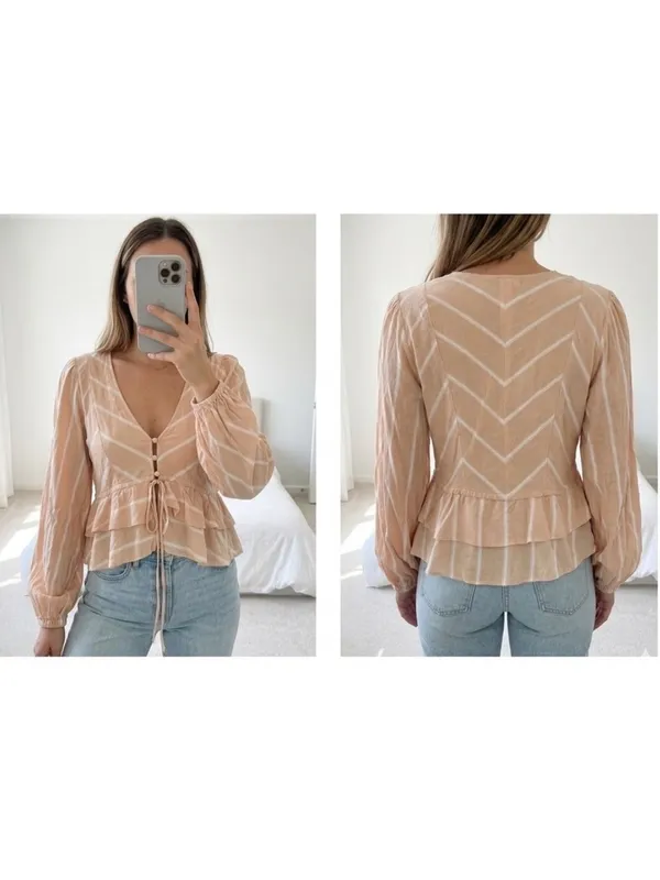 Free People Lightweight Ruffled Tierd Samifan Blouse in Peach - Image 8