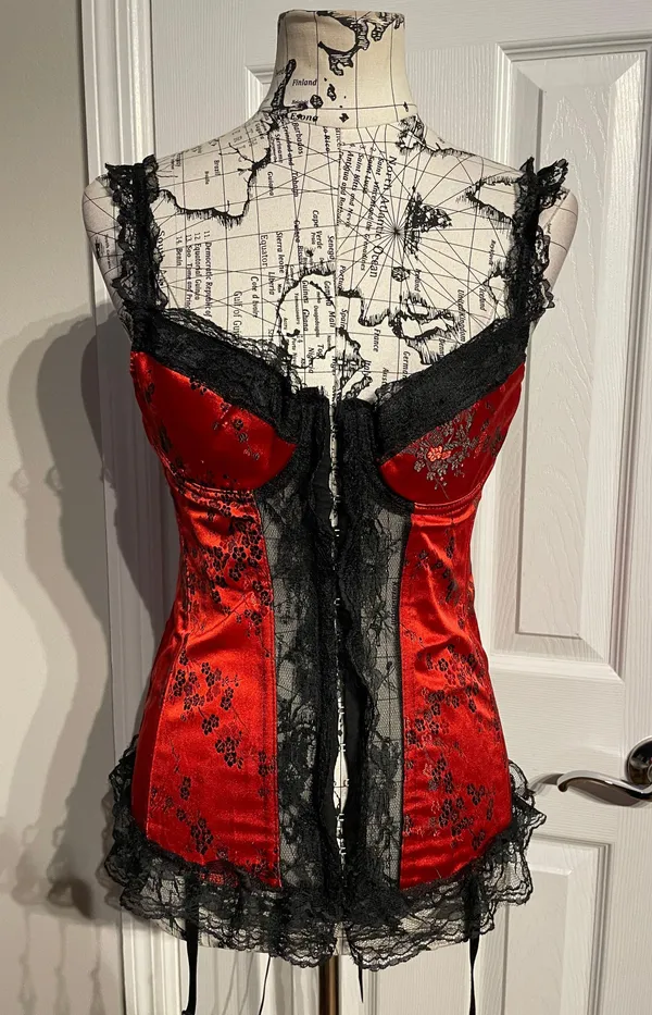 Vintage y2k Lace Floral Corset Steampunk Victorian Gothic Satin - Image 3