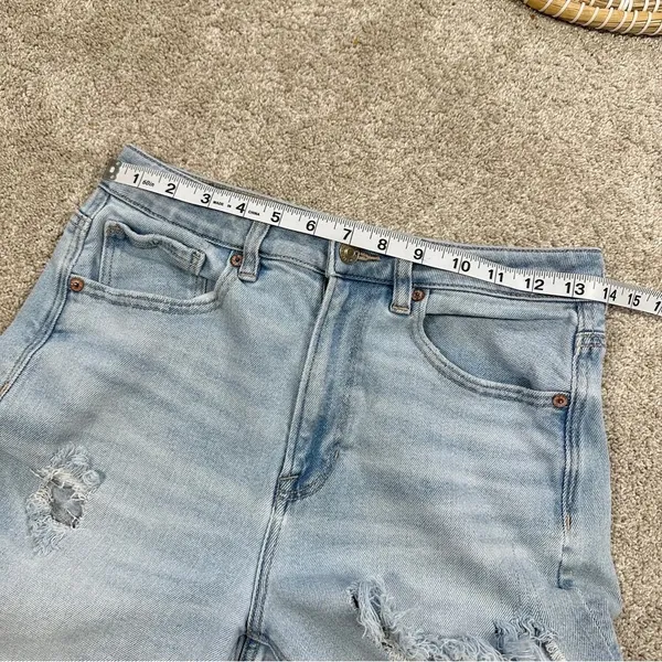 American Eagle Stretch Mom Straight Jeans Distressed Ripped Blue Size 6 Short - Image 9