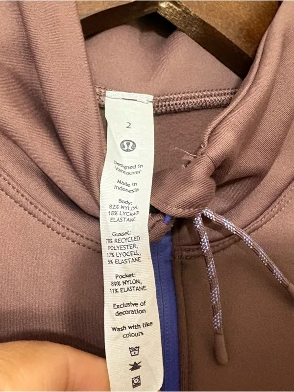 Lululemon Tech Fleece 1/4 Zip Pullover Brown Purple Size 2 Thumbholes - Image 8