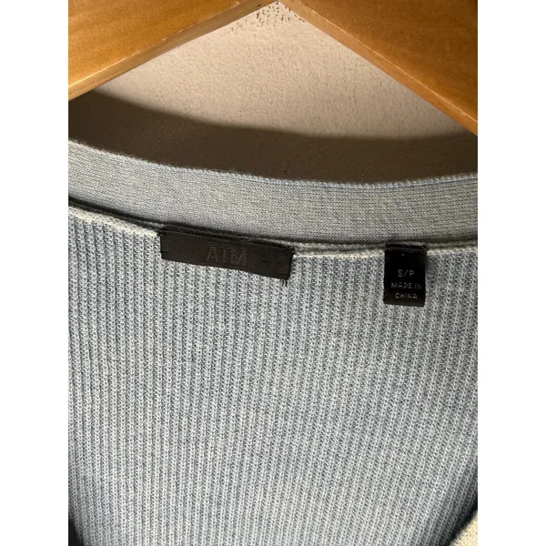 ATM Anthony Thomas Melillo Light Blue Acid Wash Ribbed V-Neck Cardigan Small - Image 3
