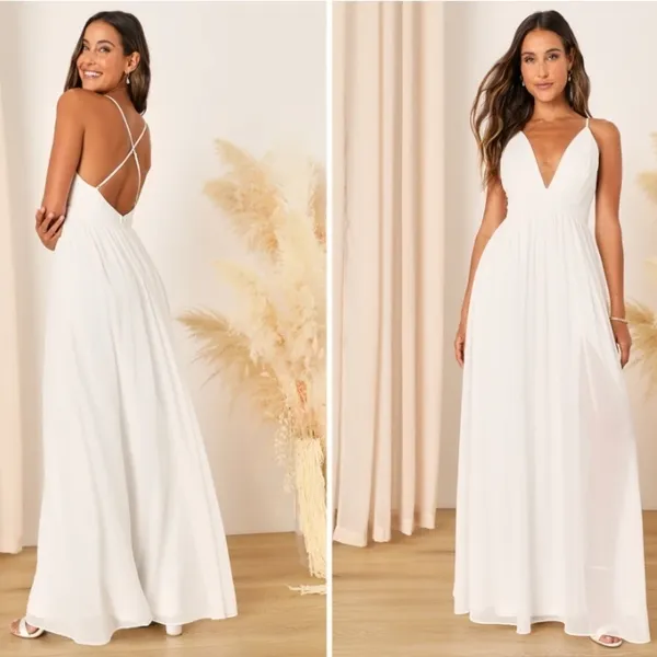 LULU's Bridal Engagement Wedding Chiffon Elegant Sexy Flowy Romantic Gown - Image 3