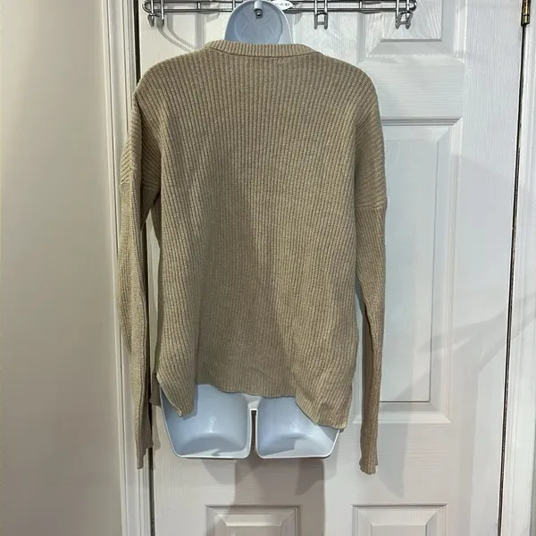 Madewell Sweater Women Beige Knit Cotton Blend Long Sleeve Slit‎ Pullover size S - Image 3