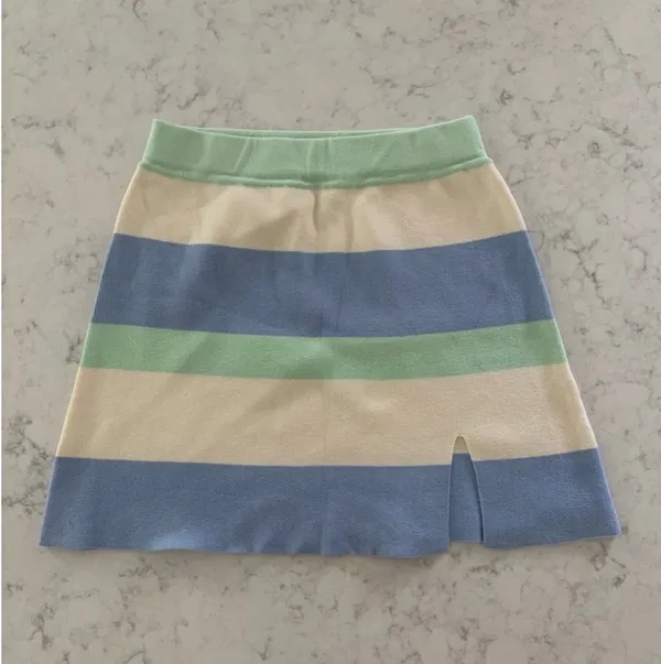 Altar'd State Pastel Striped A-Line Skirt in Blue, Cream & Mint - Image 2