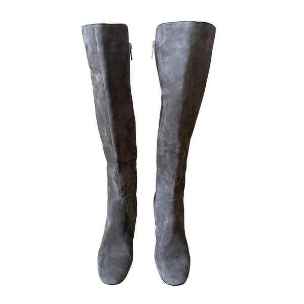 Marc Fisher LTD Grey Suede Embroidered Over The Knee Boots Block Heel Size 7M - Image 4