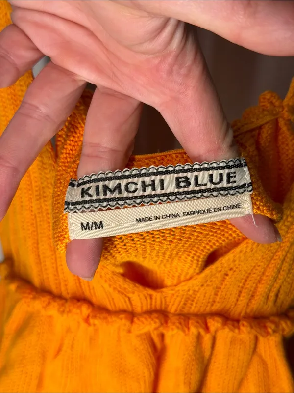 Kimchi Blue Tie Back Babydoll Crop Knit Cami Orange Boho Festival‎ Open Back Top - Image 3
