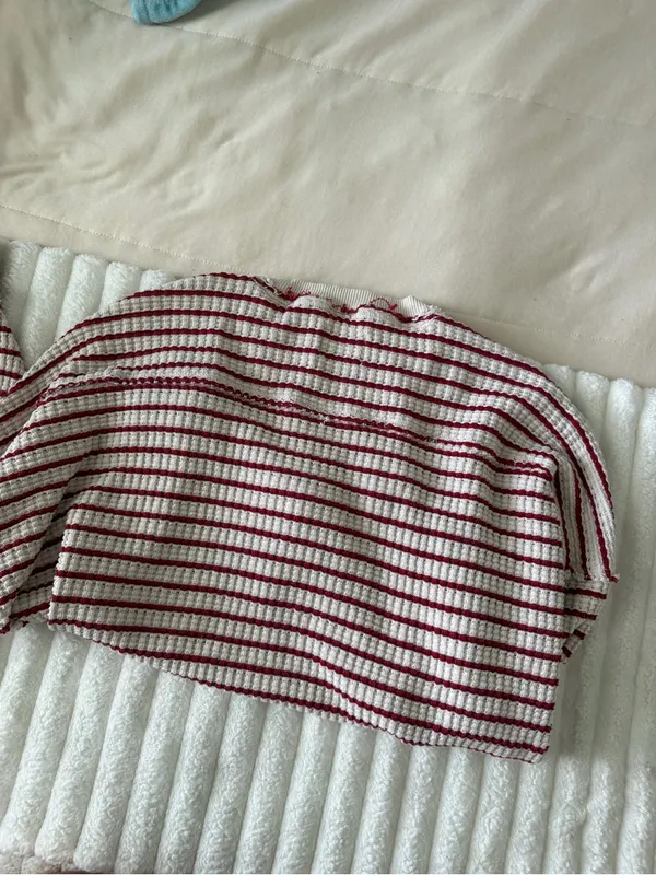 American Eagle Outfitters Striped Crewneck Sweater - Cream & Red - Image 5