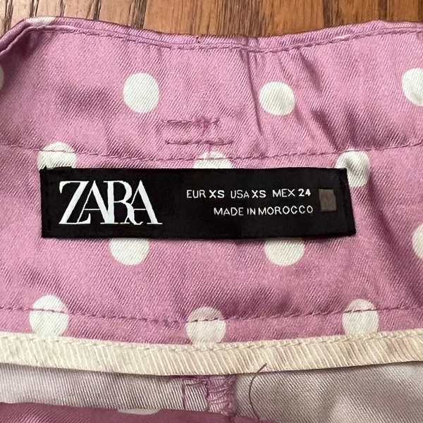 ZARA Lilac & White Polka‎ Dot High Waisted Flowy Satin Belted Paperbag Shorts XS - Image 16