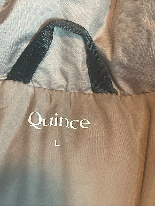 QUINCE Responsible Down Long Puffer Jacket Stone Taupe Color Sz Large - Image 11