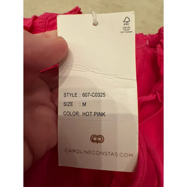 Caroline Constas Designer Tiered Ruffled Mini Dress Hot‎ Pink 100% Cotton - Image 9