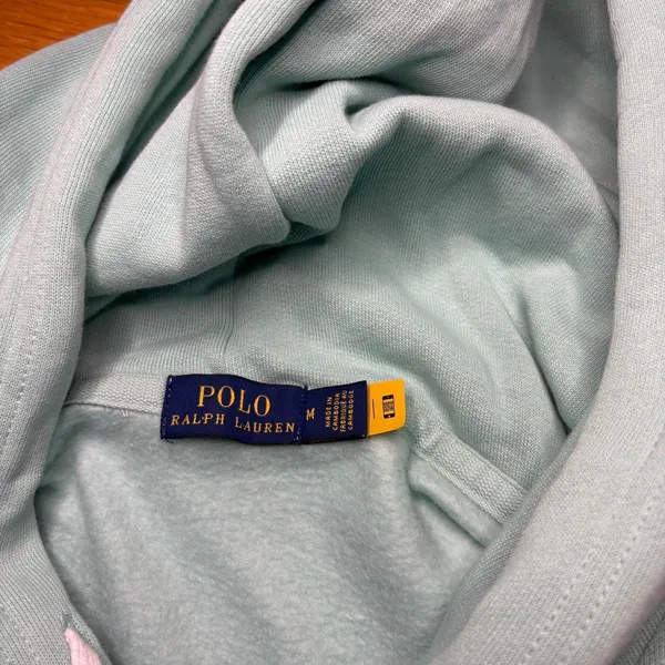 Polo Ralph Lauren Spellout Logo Hoodie Womens Medium Mint Green Cropped Fleece - Image 3