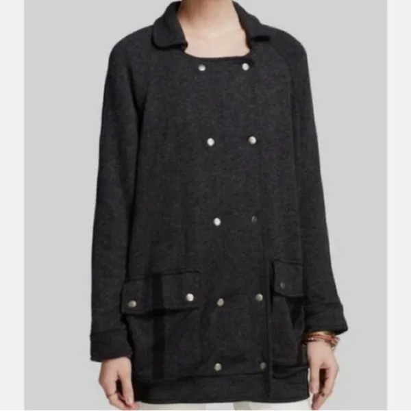 Free People Slouchy Peacoat Charcoal Gray Double Breasted Jacket Size Small - Image 2