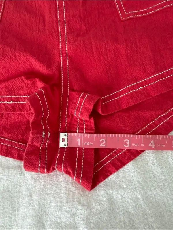 Free People Washed Tomato Red Utility Shorts Coastal Euro Summer - Image 9