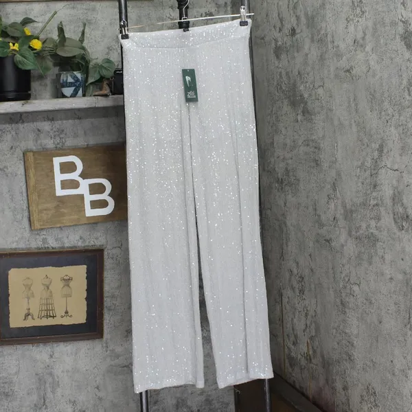 NWT Wild Fable Womens Mid-Rise Wide Leg Holiday Sequin Pants 91904442 Gray S - Image 2