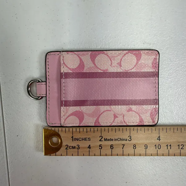 Coach ID Lanyard Case Pink Signature Monogram Stripe Designer Card Case Wallet - Image 7
